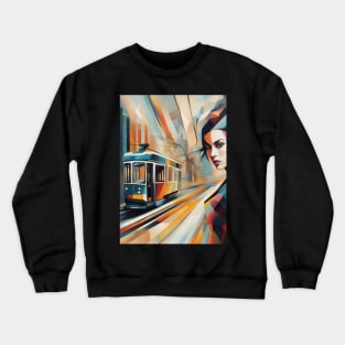 A Woman and a Tram 005 - Cubo-Futurism - Trams are Awesome! Crewneck Sweatshirt